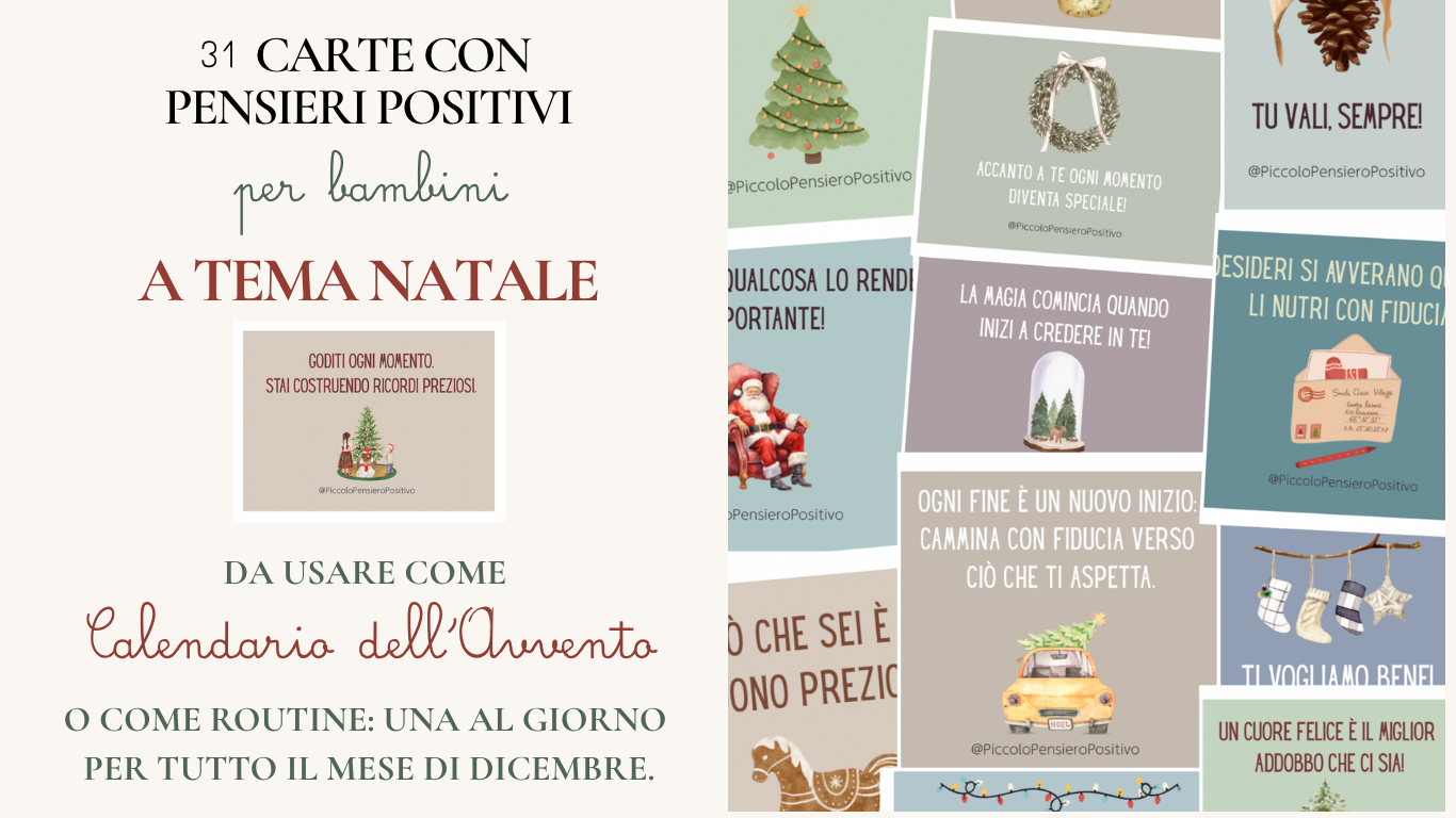 Set: Porta Merenda + 100 Carte con pensieri positivi + 31 Carte a tema Natale