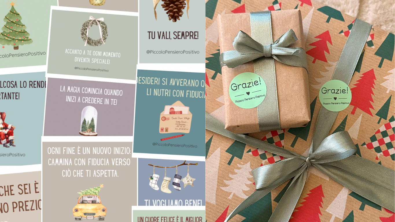 Set: Porta Merenda + 100 Carte con pensieri positivi + 31 Carte a tema Natale