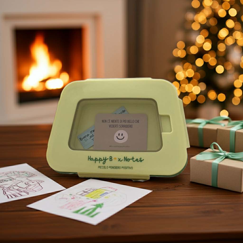Set: Porta Merenda + 100 Carte con pensieri positivi + 31 Carte a tema Natale